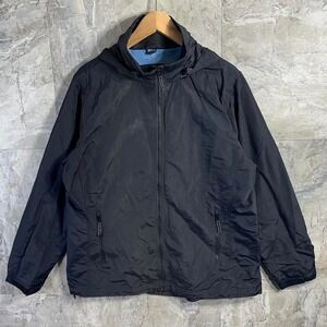 Lands' End black windbreaker jacket with hood and pockets Unisex Size L #outdoor